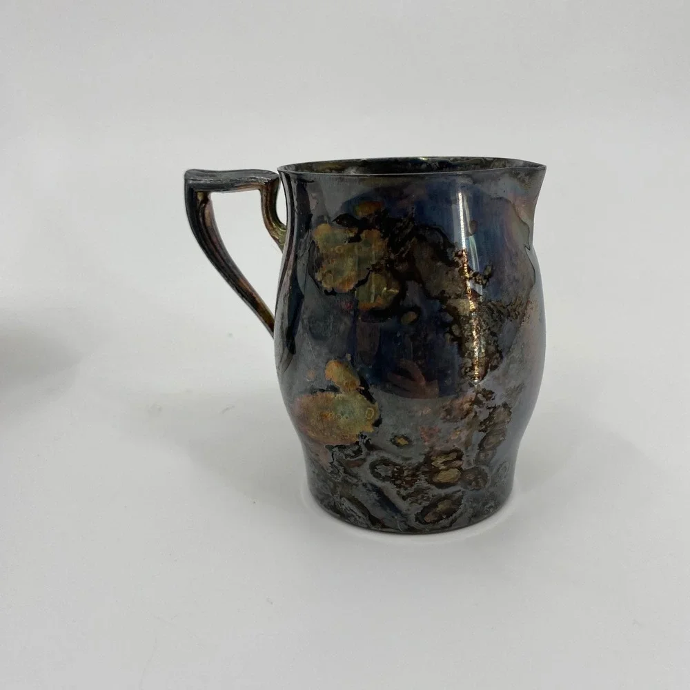 Vintage Silver Plated Creamer and Sugar Set with Rainbow‎ Tarnish Patina